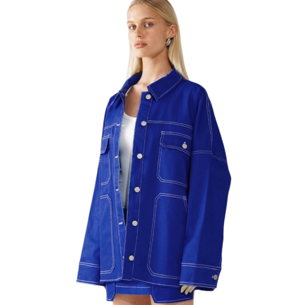 NWOT BY.DYLN Cooper Jacket in Cobalt, which features an oversized fit, Size S - Picture 2 of 12